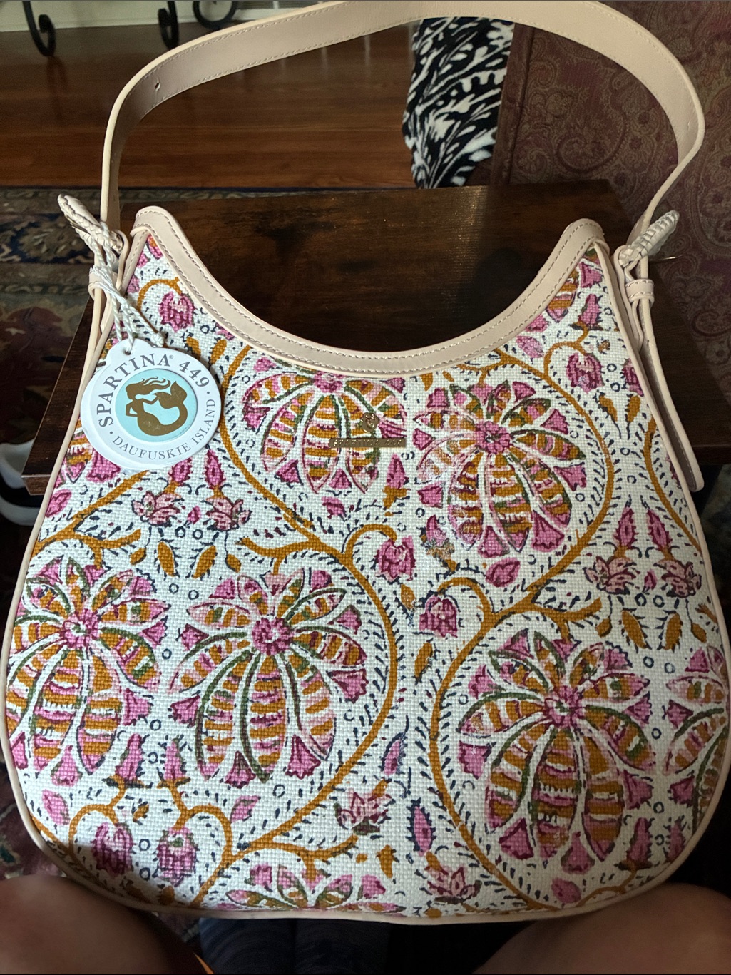 Nwt Spartina 449 Pink, Tan & Cream Floral Embroidered Shoulder Bag
